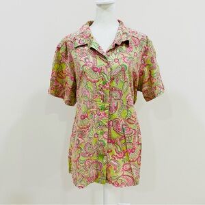 Vintage 90s Basic‎ Edition Womens Blouse Shirt Short Sleeve Button Up Paisley 1X